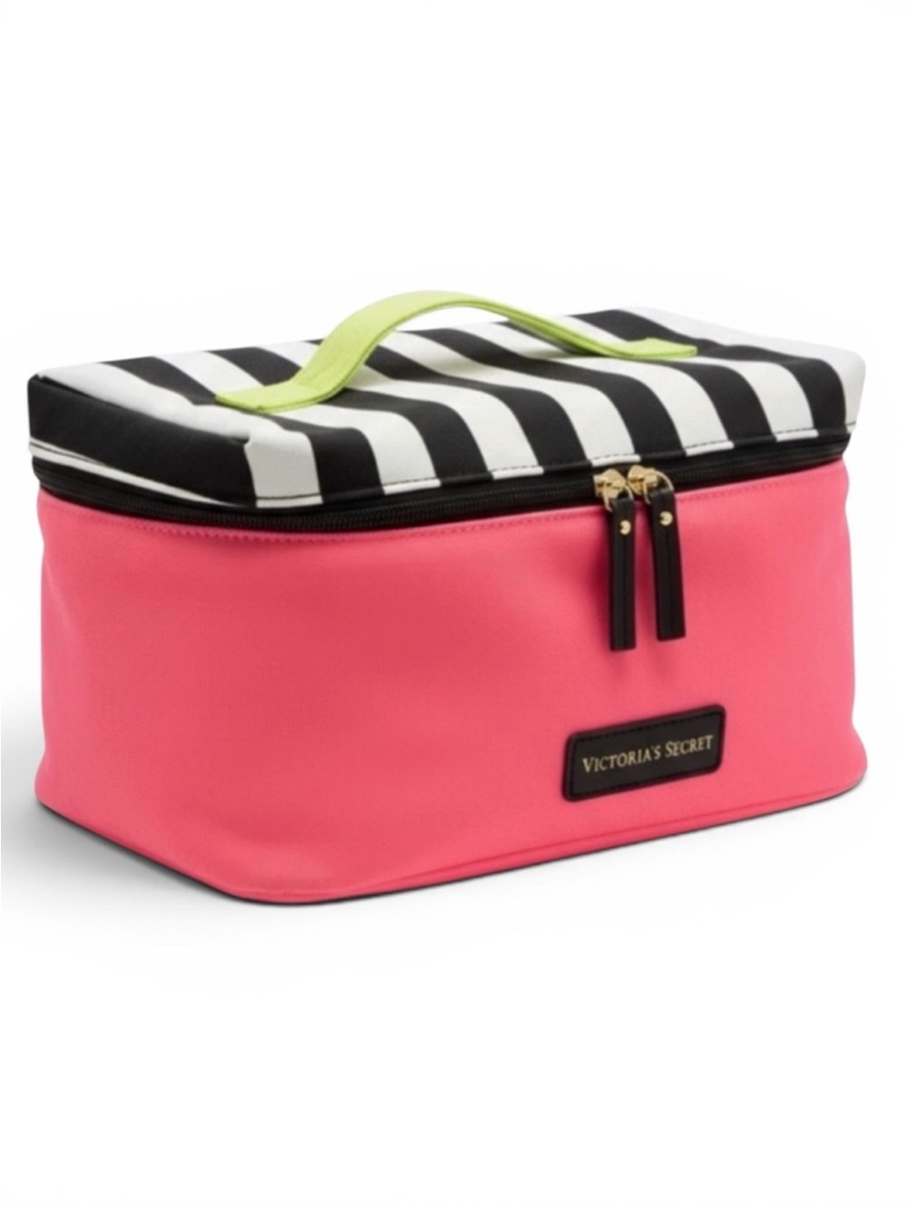 Victoria’s Secret Pink Train Case Makeup Cosmetic Travel Bag Striped Vanity